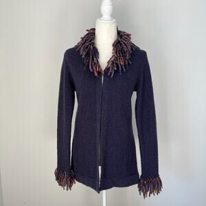 Free People Purple Textured Fringe Cardigan Sweater Vintage Y2K